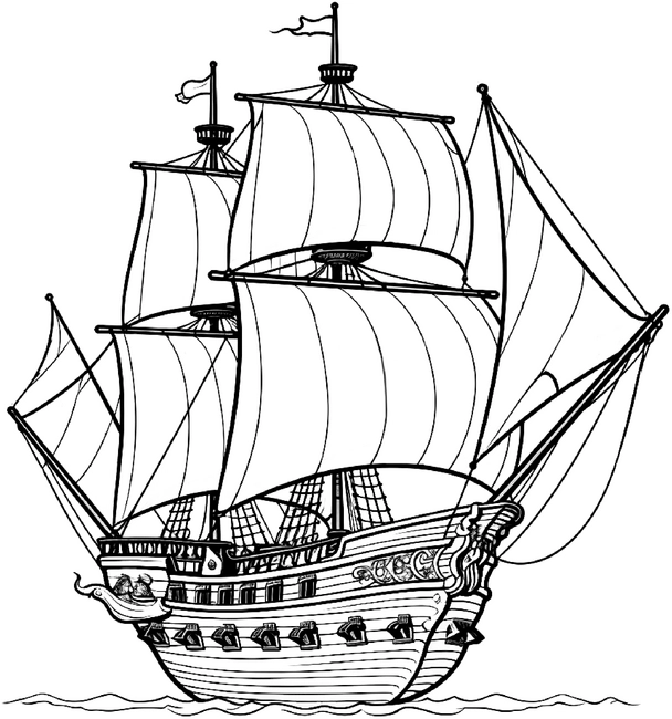 ausmalbild-eines-detailreichen-schiffs-mit-geoeffneten-segeln