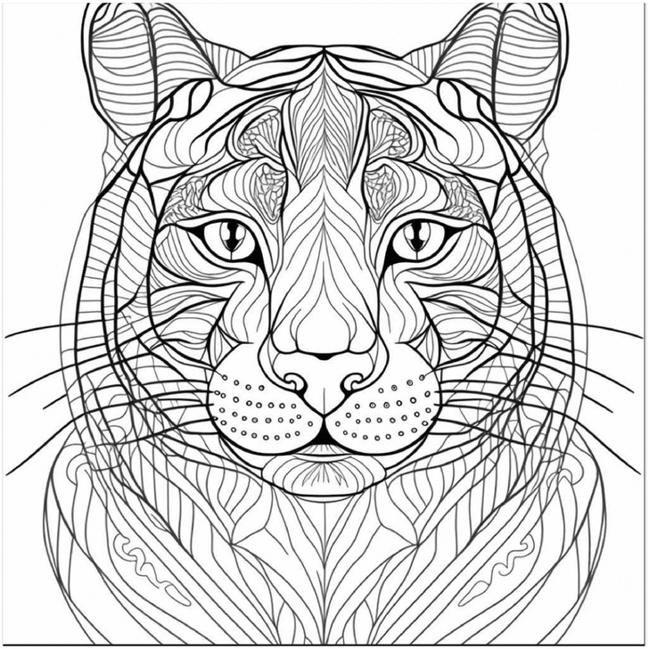 ausmalbild-eines-detailreichen-tigers-mit-vielen-linien