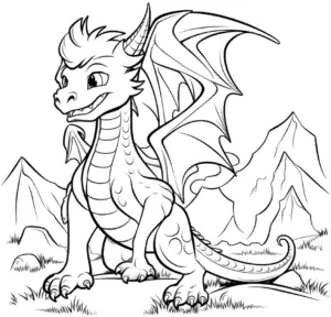 ausmalbild-eines-drachen-in-der-natur