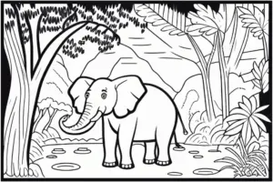 ausmalbild-eines-elefanten-im-dschungel