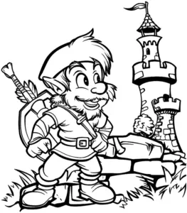 ausmalbild-eines-fabelhaften-helden-vor-einer-mittelalterlichen-burg