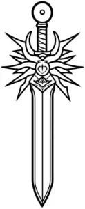 ausmalbild-eines-fantasievollen-schwertes-mit-ornamentalem-design