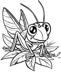 ausmalbild-eines-froehlichen-insekts-auf-blaettern