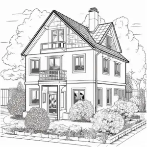 ausmalbild-eines-gemuetlichen-hauses-mit-gartenlandschaft