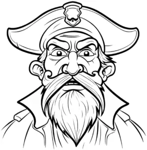 ausmalbild-eines-grimmigen-piraten-mit-bart-und-muetze