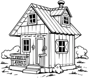 ausmalbild-eines-kleinen-hauses-mit-veranda-und-garten