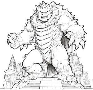 ausmalbild-eines-koeniglichen-monsters-mit-architektonischem-hintergrund