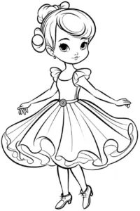 ausmalbild-eines-maedchenhaften-maedchens-in-elegantem-kleid