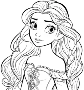 ausmalbild-eines-maedchens-mit-langen-haaren-und-kleid