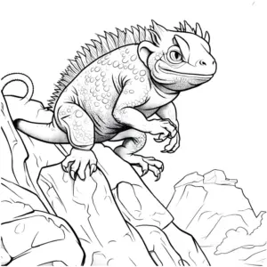 ausmalbild-eines-reptils-auf-felsigem-huegel