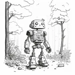 ausmalbild-eines-roboters-in-der-natur
