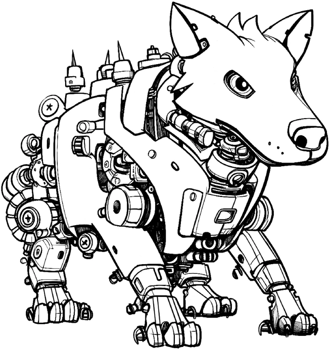 ausmalbild-eines-roboters-mit-hundedesign