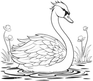 ausmalbild-eines-schwans-auf-ruhigem-gewaesser