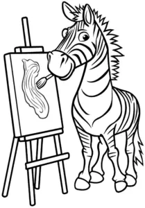 ausmalbild-eines-zebras-beim-malen-an-einer-staffelei