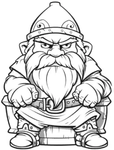 ausmalbild-eines-zwergischen-charakters-auf-thron