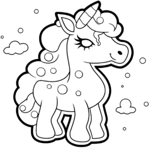 ausmalbild-einhorn-mit-blasen-und-wolken
