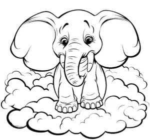 ausmalbild-elefant-auf-wolken