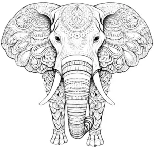 Ausmalbild Elefant mit Ornamenten und Mustern