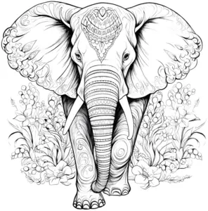 ausmalbild-elefant-und-blumen-vorlage