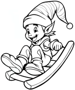 ausmalbild-elf-auf-schlitten-im-winter