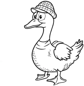 ausmalbild-ente-mit-hut-und-schoenen-augen