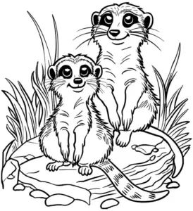 ausmalbild-erdmaennchen-auf-stein-mit-pflanzen