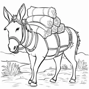 ausmalbild-esel-mit-rollen-auf-dem-ruecken