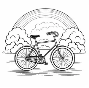 ausmalbild-fahrrad-vor-regenbogen-und-wolken