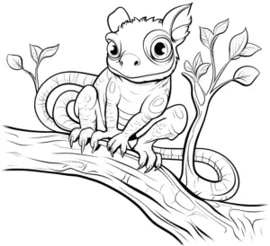 ausmalbild-fantasievolles-reptil-auf-einem-baum