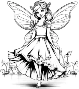 ausmalbild-feenmaedchen-mit-grossen-fluegeln-und-blumen