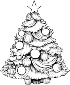 ausmalbild-festlich-dekorierter-tannenbaum-mit-geschenken