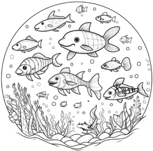 ausmalbild-fische-im-unterwasser-szenario