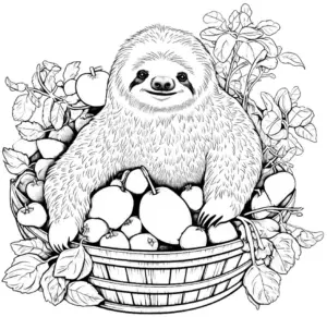 ausmalbild-flauschiges-faultier-im-obstkorb