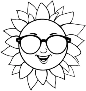 ausmalbild-freundliche-sonne-mit-sonnenblumenblaettern