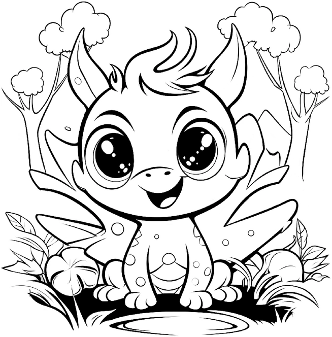 ausmalbild-freundlicher-drache-in-natur-umgebung