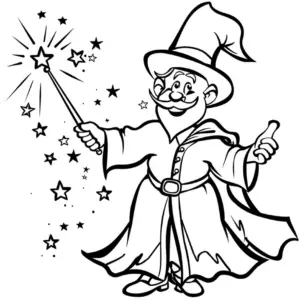 ausmalbild-freundlicher-zauberer-mit-sternen