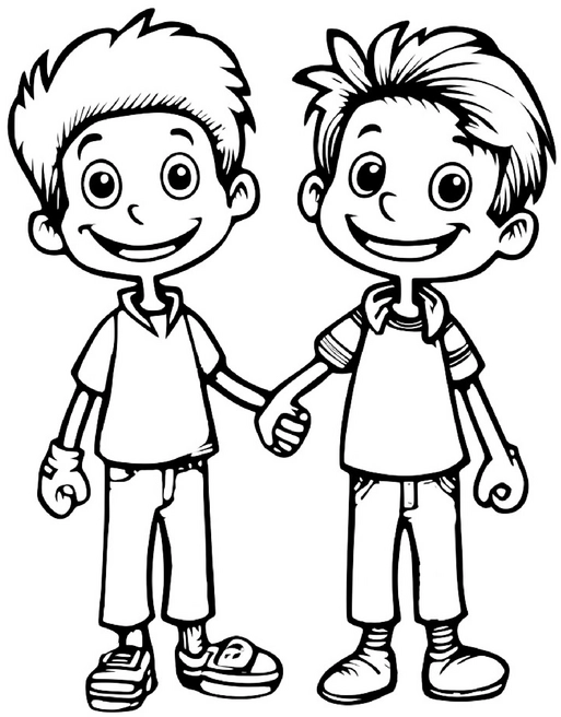 ausmalbild-froehliche-kinder-freundschaft