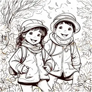 ausmalbild-fröhliche-kinder-im-herbst