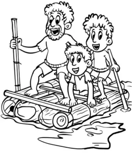 ausmalbild-froehliche-menschen-auf-einem-floss