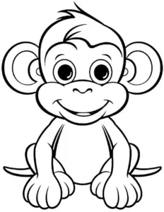 ausmalbild-froehlicher-affe-mit-grossen-augen