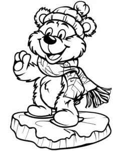 ausmalbild-froehlicher-baer-im-winter