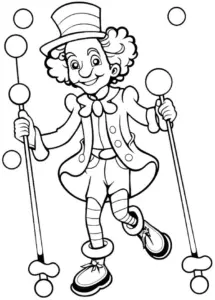 ausmalbild-froehlicher-clown-jongliert-mit-bunten-staeben
