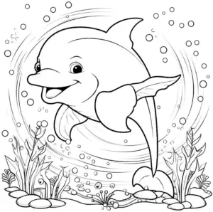 ausmalbild-froehlicher-delfin-in-unterwasserwelt