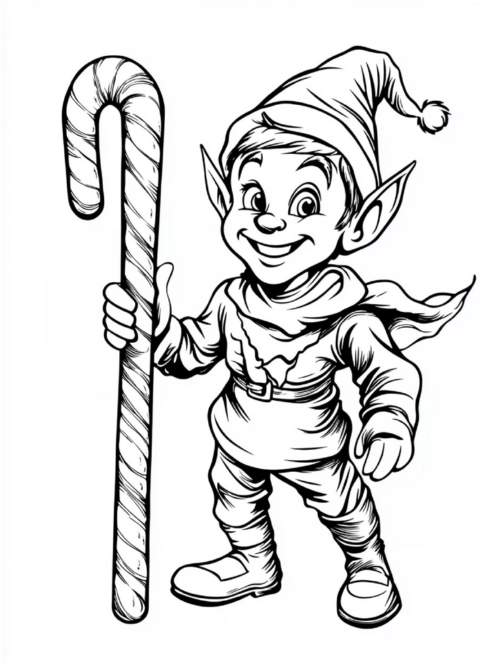 ausmalbild-froehlicher-elf-mit-zuckerstange