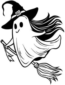 ausmalbild-froehlicher-geist-mit-zauberhut-und-besen