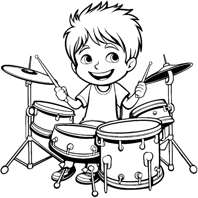 ausmalbild-froehlicher-junge-am-schlagzeug