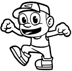 ausmalbild-froehlicher-junge-mit-kappe-und-erhobenen-fausten