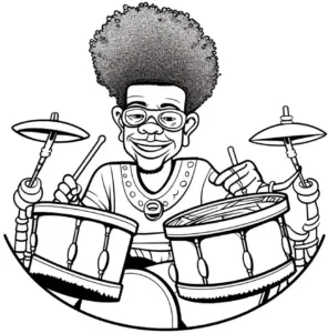 ausmalbild-froehlicher-schlagzeuger-mit-tambourinen