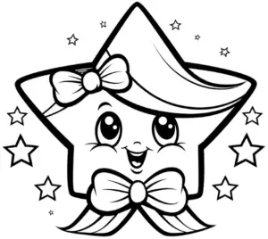 ausmalbild-froehlicher-stern-mit-schleife-und-kleinen-sternen