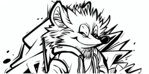 ausmalbild-froehlicher-waschbaer-mit-hoodie-und-grafischen-elementen